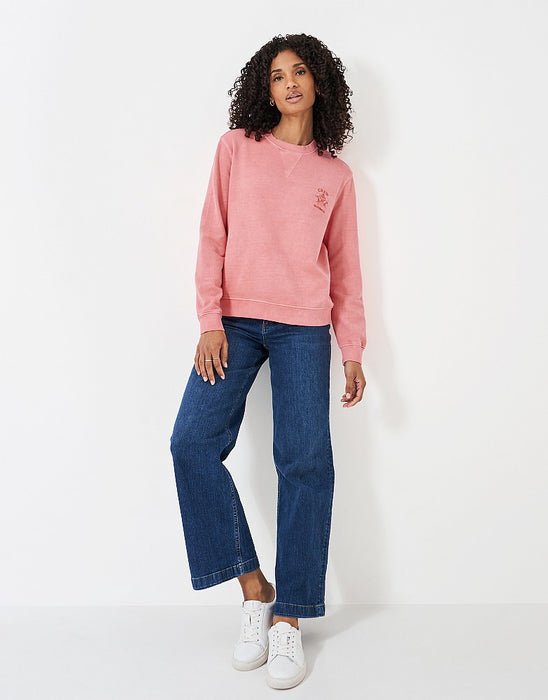 Crew Clothing Women's Pigment Dyed Cotton Crew Neck Sweatshirt In Coral Pink