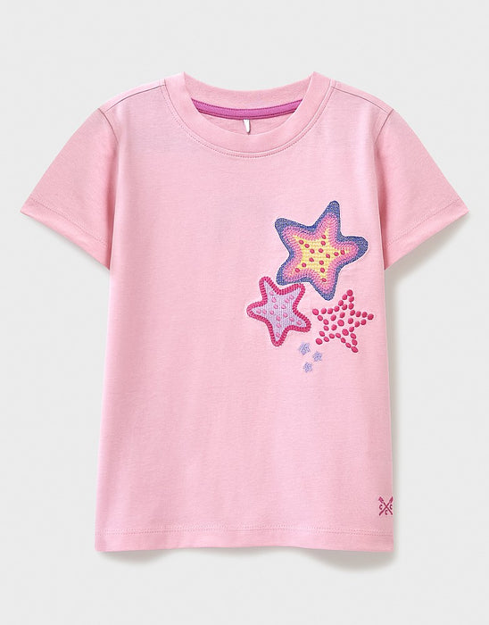 Crew Clothing Girls Crochet Star Pink T-Shirt