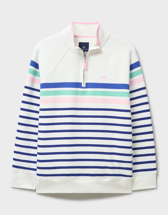 Crew Clothing Women's Half Zip Sweatshirt In Blue Pink White