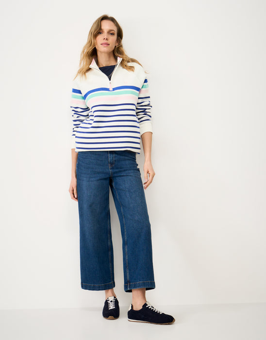 Crew Clothing Women's Half Zip Sweatshirt In Blue Pink White