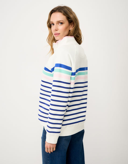 Crew Clothing Women's Half Zip Sweatshirt In Blue Pink White