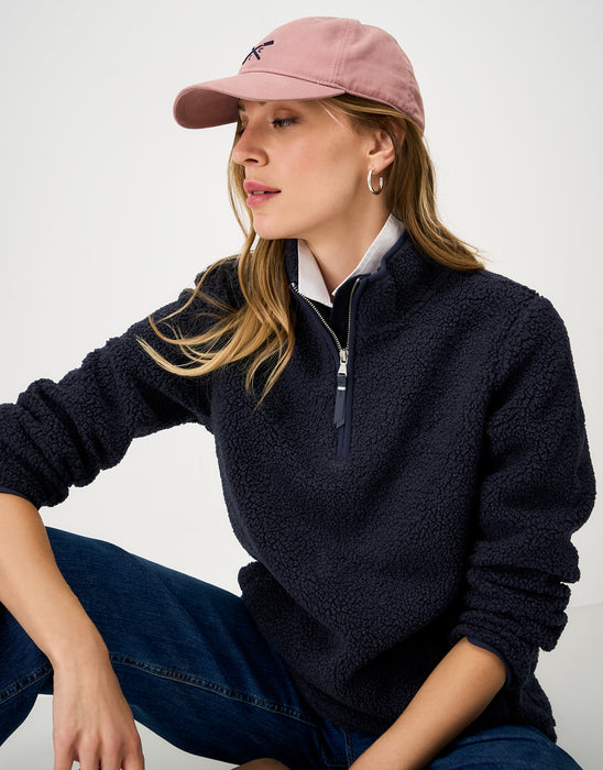 Crew Clothing Women's Half Zip Borg Boucle Top In Navy