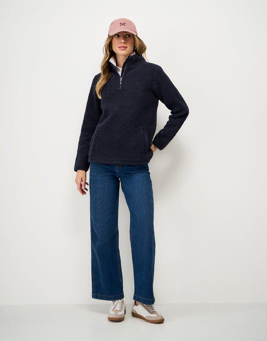 Crew Clothing Women's Half Zip Borg Boucle Top In Navy
