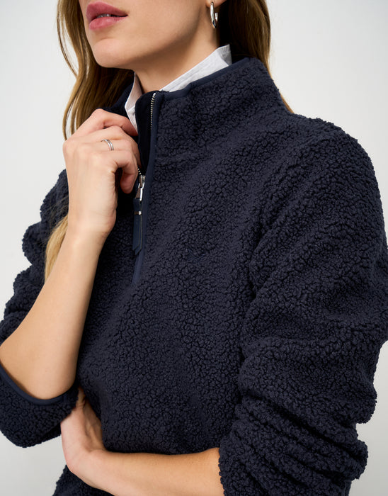 Crew Clothing Women's Half Zip Borg Boucle Top In Navy
