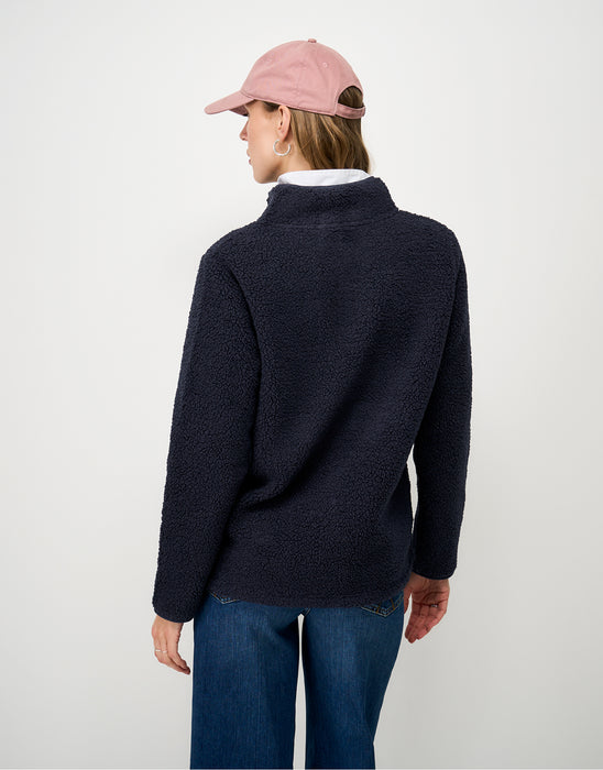 Crew Clothing Women's Half Zip Borg Boucle Top In Navy