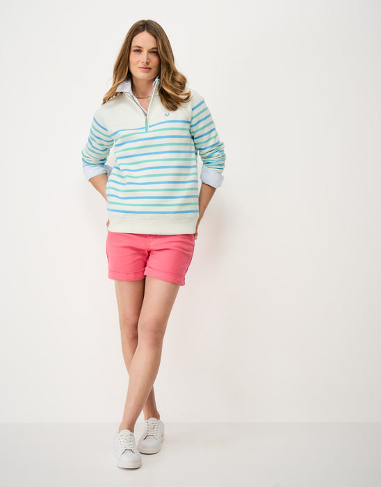 Crew Clothing Women's Half Zip Sweatshirt In White Green Blue