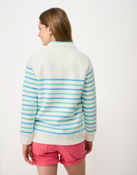Crew Clothing Women's Half Zip Sweatshirt In White Green Blue