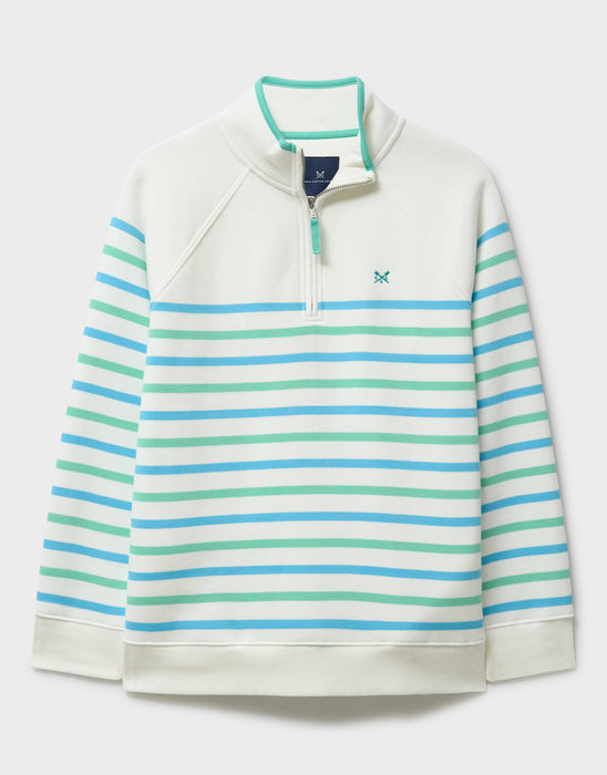 Crew Clothing Women's Half Zip Sweatshirt In White Green Blue