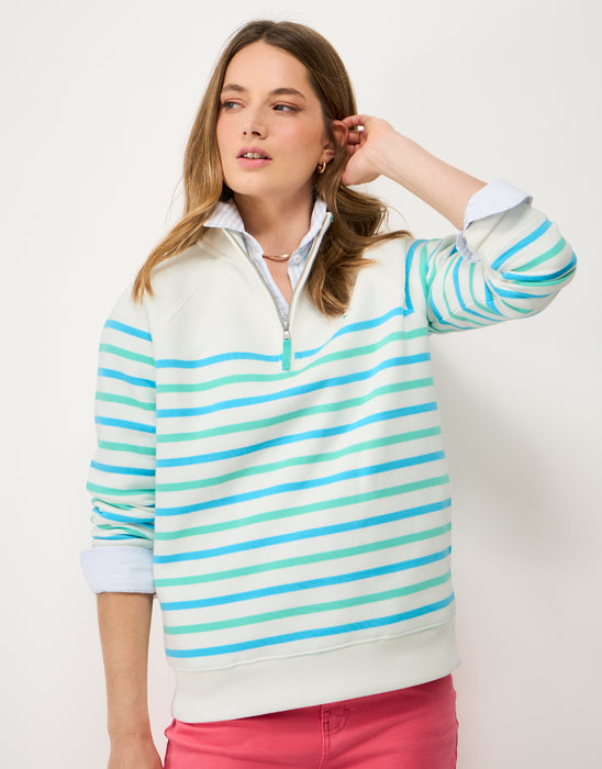 Crew Clothing Women's Half Zip Sweatshirt In White Green Blue