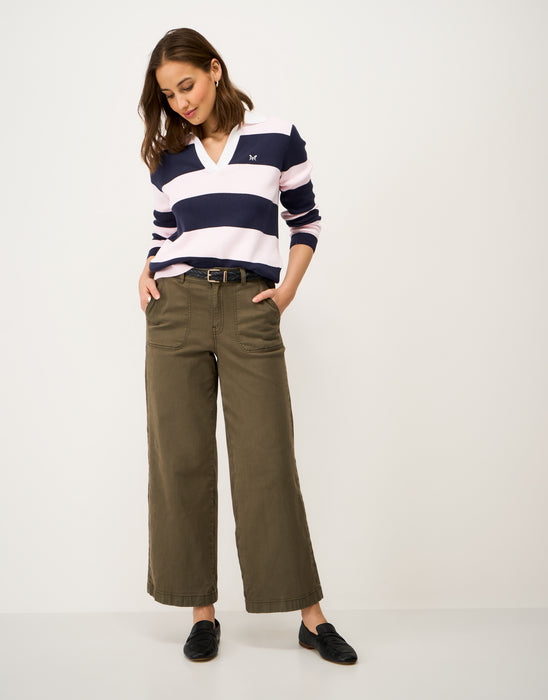 Crew Clothing Women's Heritage Knitted Rugby Jumper in Pink Navy