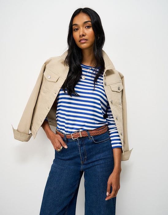 Crew Clothing Women's Super Soft Stripe Crew Neck Top in White Blue