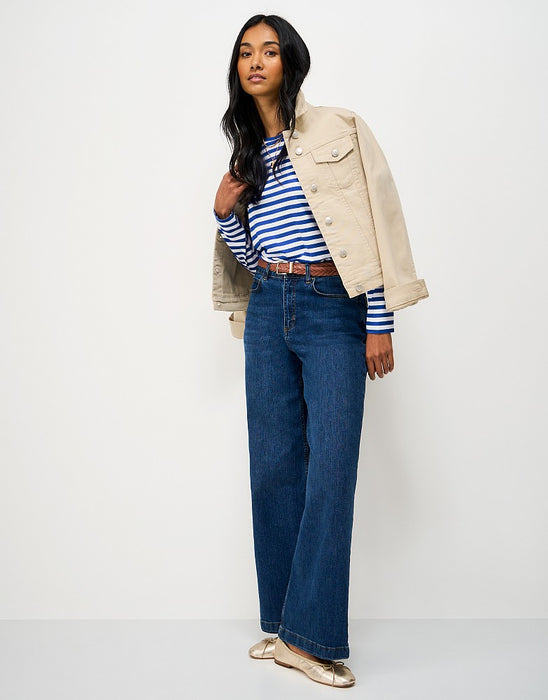 Crew Clothing Women's Super Soft Stripe Crew Neck Top in White Blue