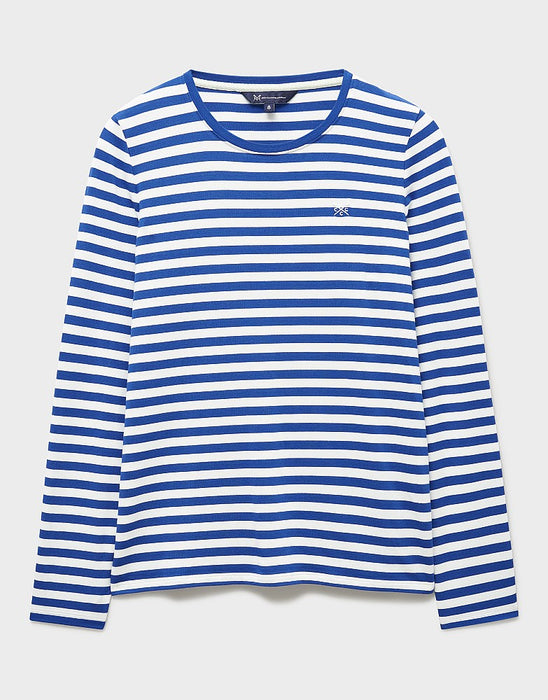 Crew Clothing Women's Super Soft Stripe Crew Neck Top in White Blue