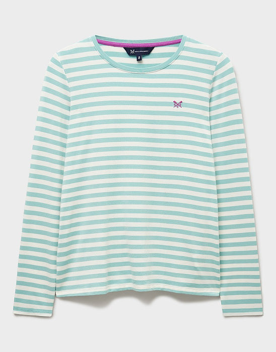 Crew Clothing Women's Super Soft Stripe Crew Neck Top in White Green