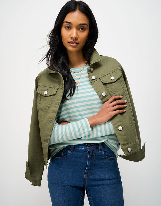 Crew Clothing Women's Super Soft Stripe Crew Neck Top in White Green