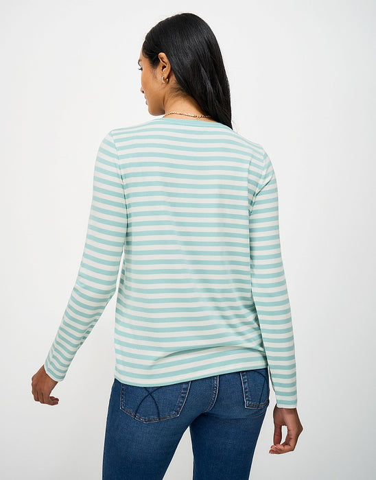 Crew Clothing Women's Super Soft Stripe Crew Neck Top in White Green