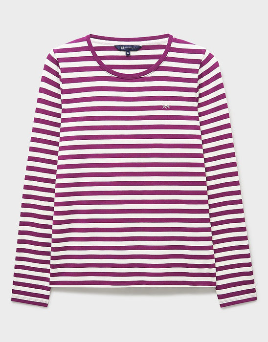 Crew Clothing Women's Super Soft Stripe Crew Neck Top in White Pink