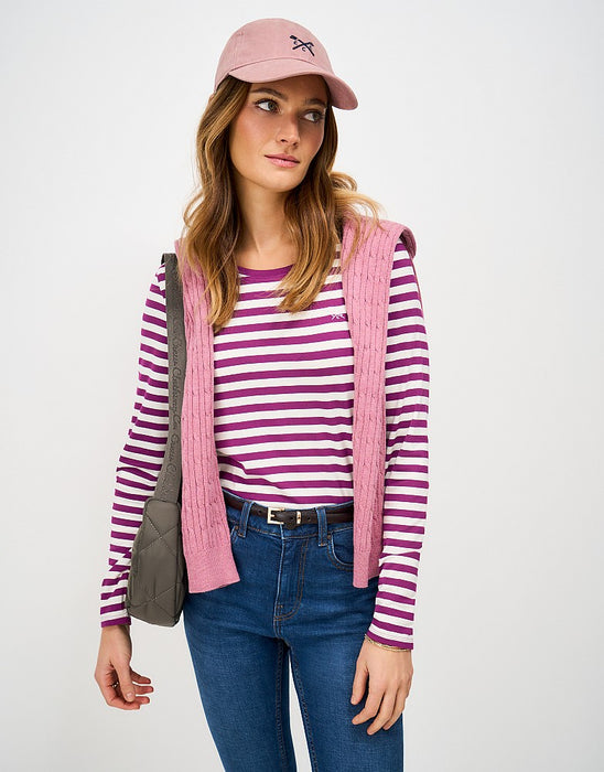 Crew Clothing Women's Super Soft Stripe Crew Neck Top in White Pink