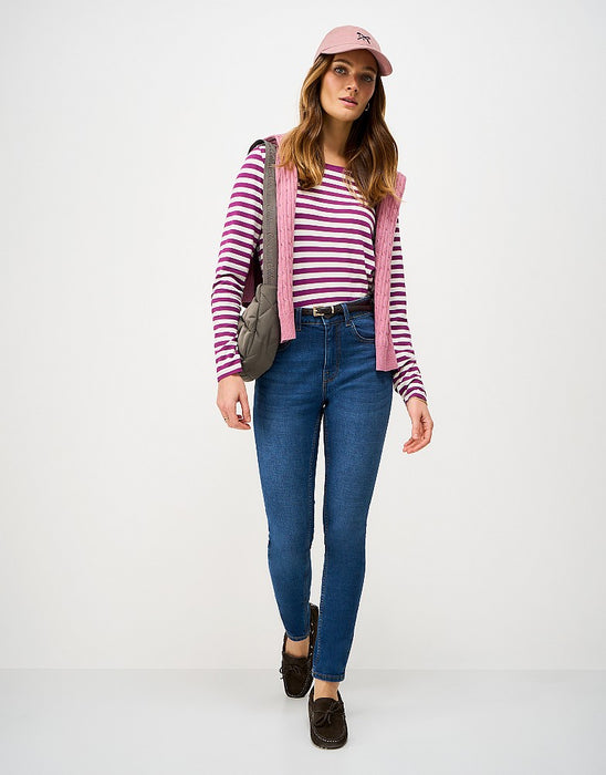 Crew Clothing Women's Super Soft Stripe Crew Neck Top in White Pink