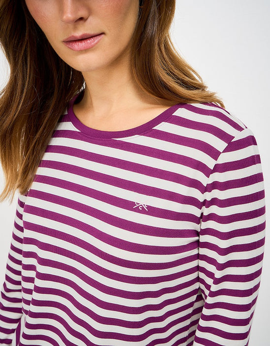 Crew Clothing Women's Super Soft Stripe Crew Neck Top in White Pink