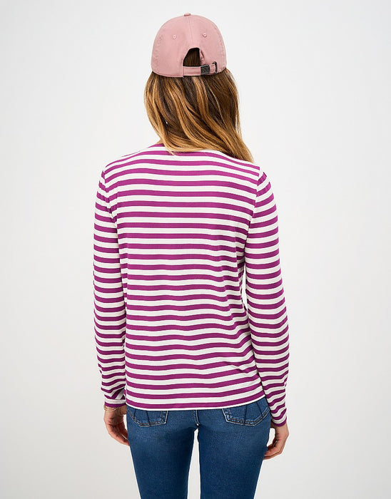 Crew Clothing Women's Super Soft Stripe Crew Neck Top in White Pink