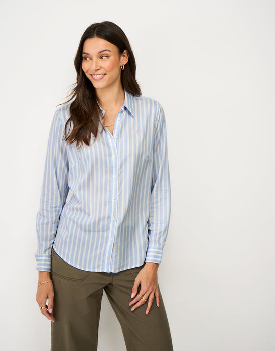 Crew Clothing Women's Viscose Twill Shirt Shirt in Blue White Stripe