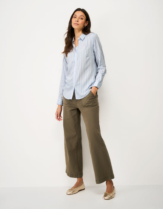 Crew Clothing Women's Viscose Twill Shirt Shirt in Blue White Stripe