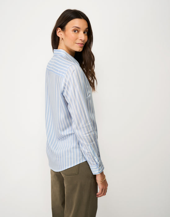 Crew Clothing Women's Viscose Twill Shirt Shirt in Blue White Stripe