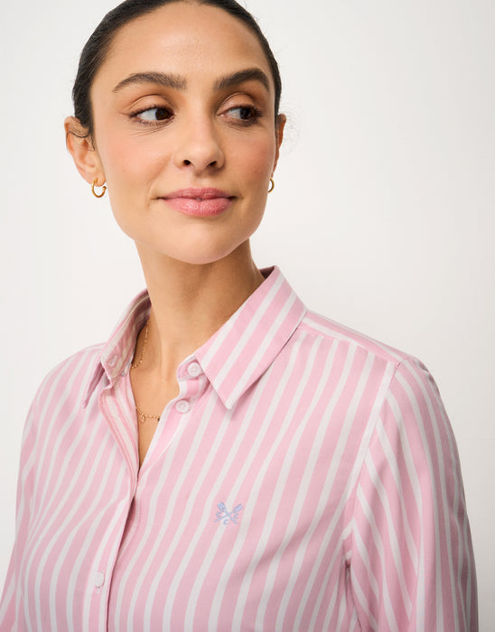 Crew Clothing Women's Viscose Twill Shirt Shirt in Pink White Stripe