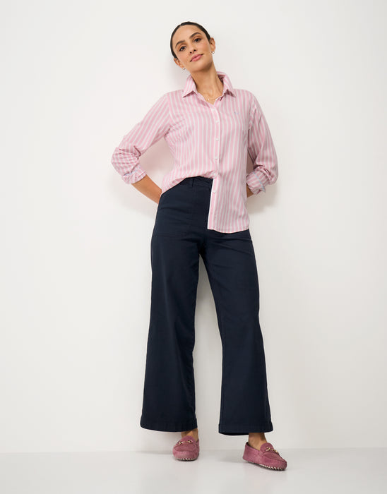 Crew Clothing Women's Viscose Twill Shirt Shirt in Pink White Stripe