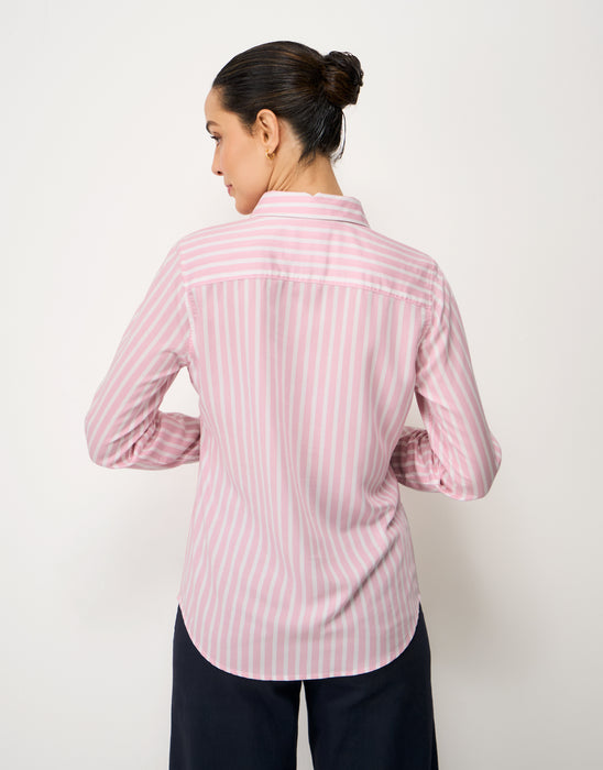 Crew Clothing Women's Viscose Twill Shirt Shirt in Pink White Stripe