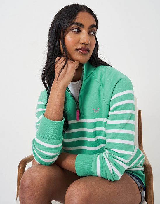 Crew Clothing Women's Half Zip Sweatshirt In Green White Stripe