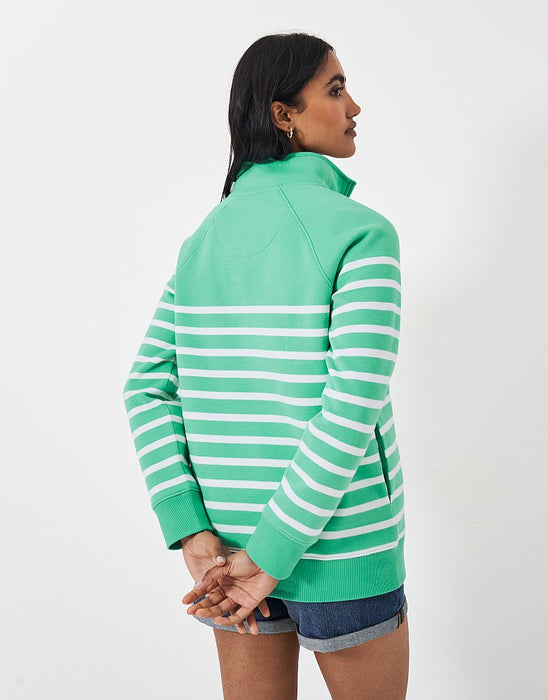 Crew Clothing Women's Half Zip Sweatshirt In Green White Stripe