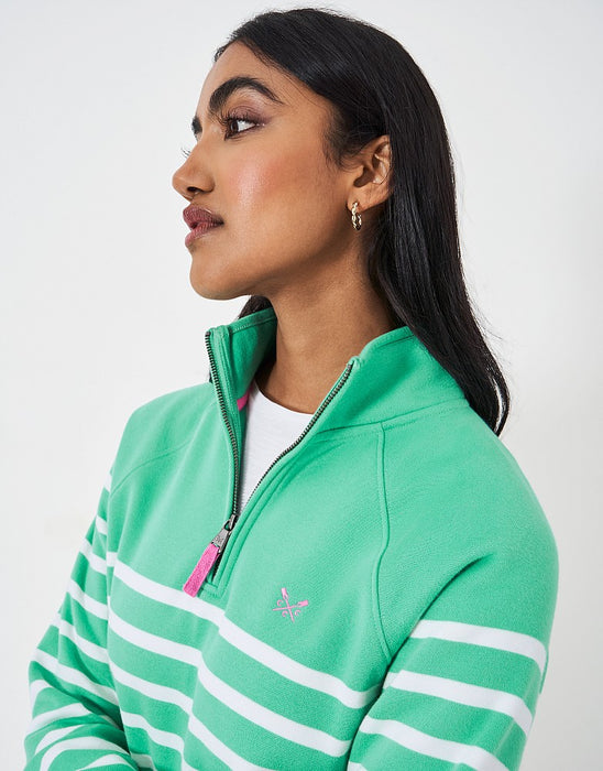 Crew Clothing Women's Half Zip Sweatshirt In Green White Stripe