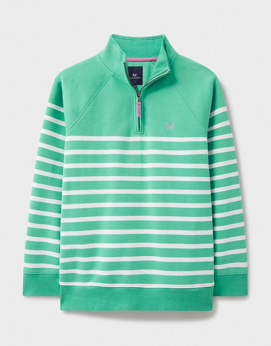 Crew Clothing Women's Half Zip Sweatshirt In Green White Stripe