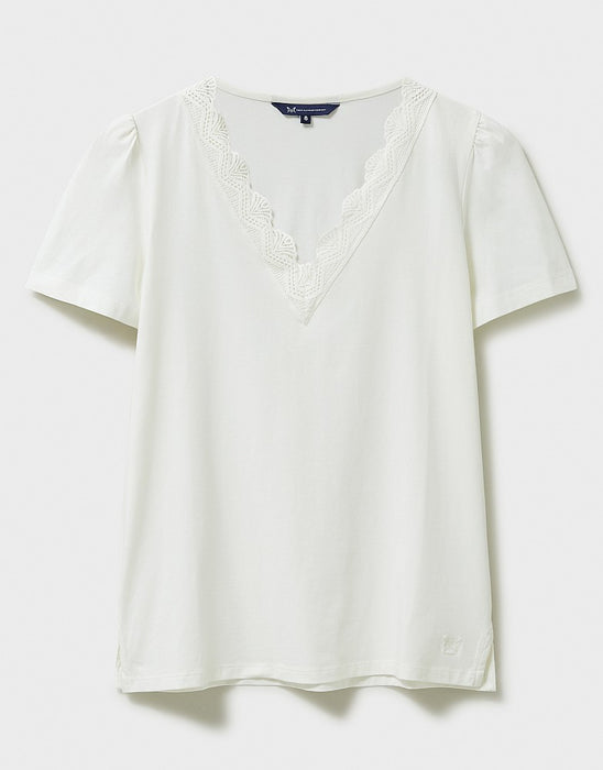 Crew Clothing Women's Lace Insert Short Sleeve T-Shirt White