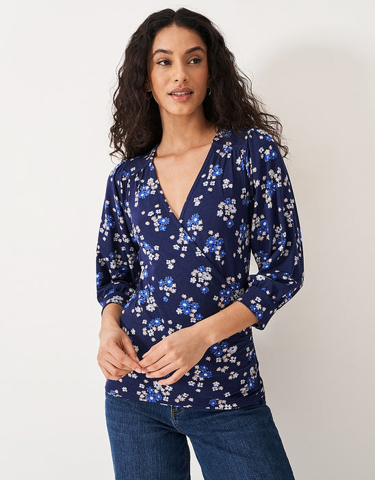 Crew Clothing Women's Wrap Top Navy Print