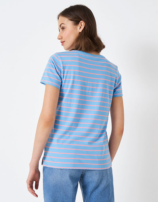 Crew Clothing Womens Breton V Neck T-shirt Blue Pink