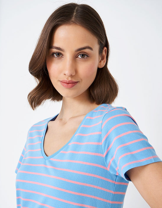 Crew Clothing Womens Breton V Neck T-shirt Blue Pink