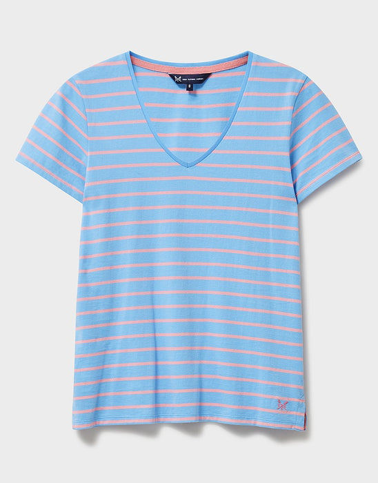 Crew Clothing Womens Breton V Neck T-shirt Blue Pink