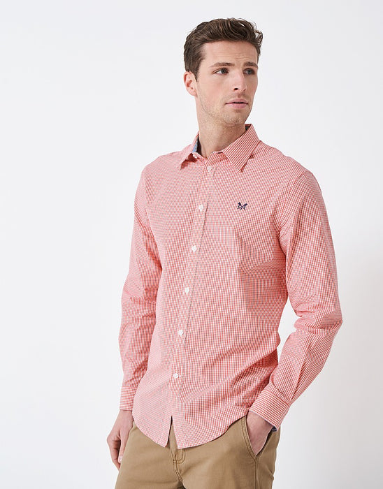 Crew Clothing Mens Classic Micro Gingham Long Sleeve Shirt Coral White