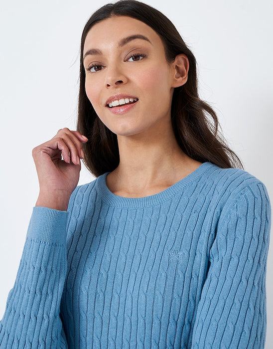 Crew Clothing Womens Heritage Cable Knit Jumper Sky Blue