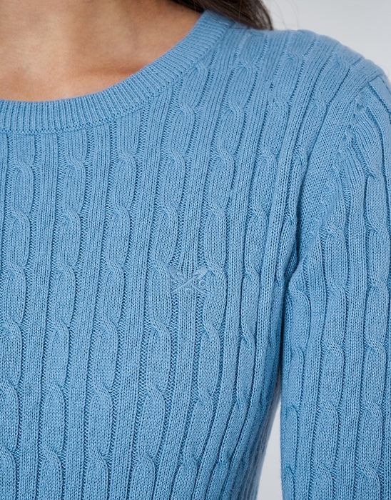 Crew Clothing Womens Heritage Cable Knit Jumper Sky Blue