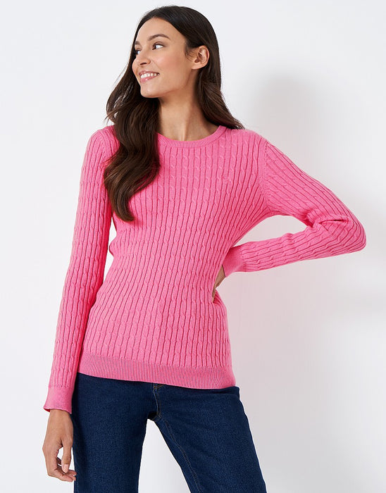 Crew Clothing Womens Heritage Cable Knit Jumper Pink Pop