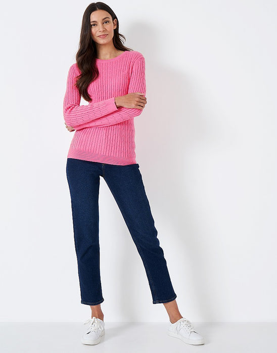 Crew Clothing Womens Heritage Cable Knit Jumper Pink Pop