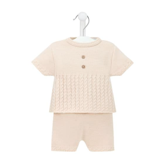 Dandelion Cable Front Shorts & short Sleeve Top Taupe 3-6 months
