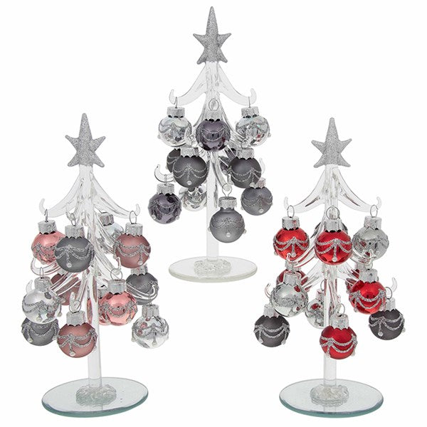 Festive Deco Glass Tree Grey Blush Red Medium