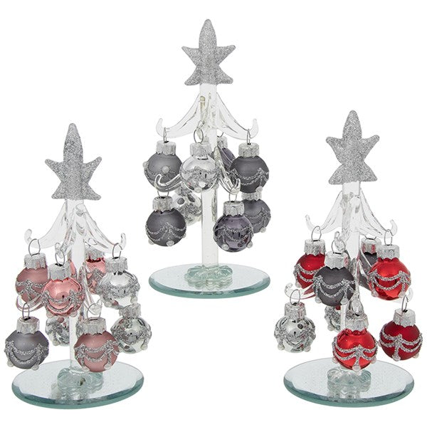Deco Glass Tree Grey Blush Red Small
