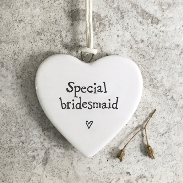 East of India Porcelain Round Hanging Heart - Special Bridesmaid