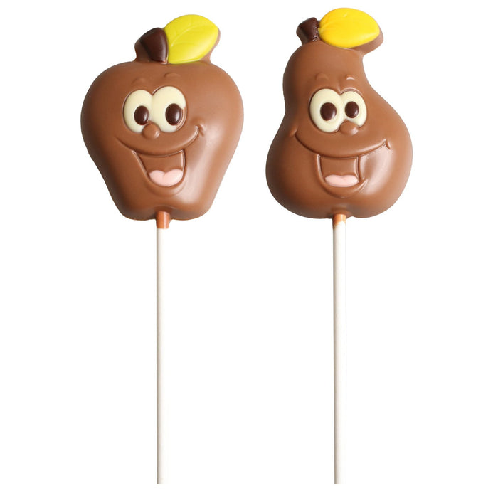 Decorated Solid Milk Chocolate Apple And Pear Lolly 30g